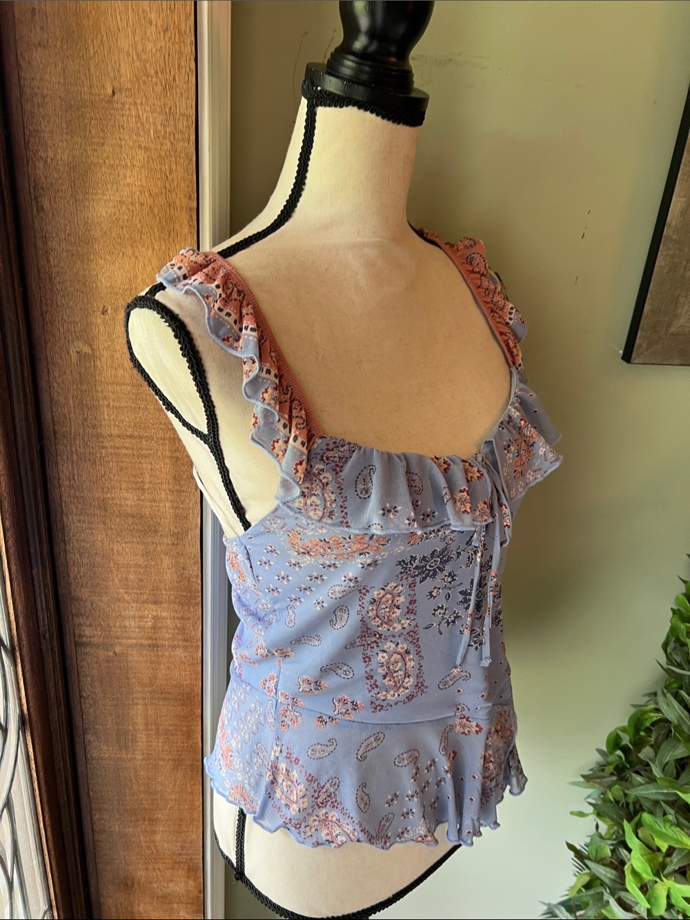 Light Blue Paisley Ruffle Tank Top - Picture 2 of 8